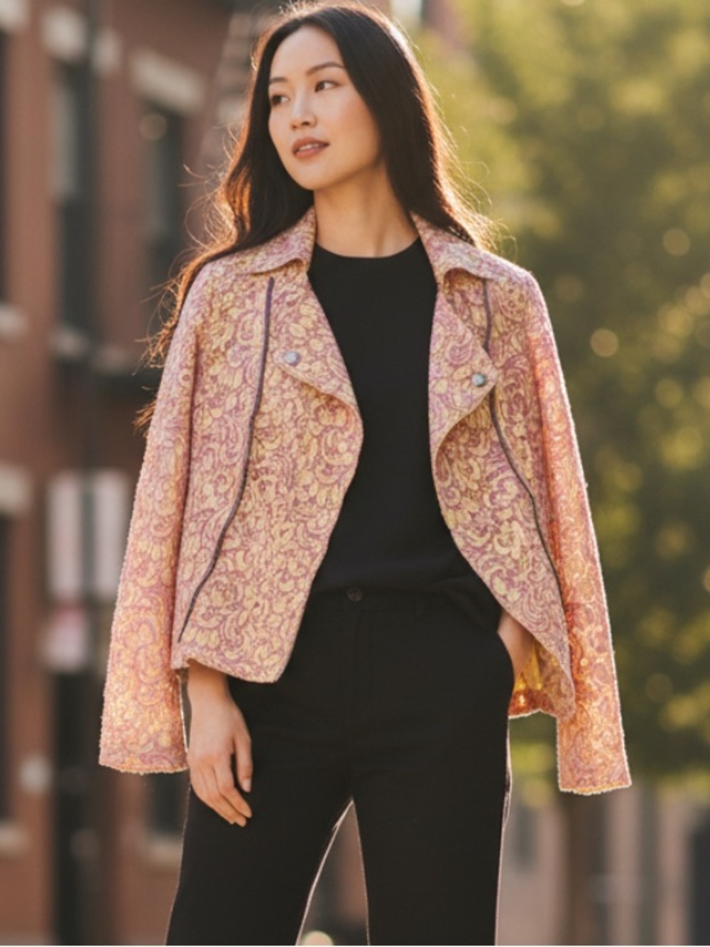 INC International Concepts Pink & Cream Cropped Textured Jacket